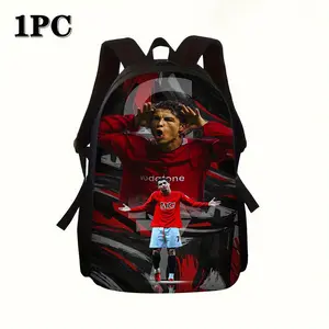 Cristiano Ronaldo Man Utd No.7 Vintage Red Brush Stroke Print Backpack Soccer Football Fan 600D Oxford Lightweight Laptop Bag Padded Straps For Sports Teen Fans Training Daily Travel Carry