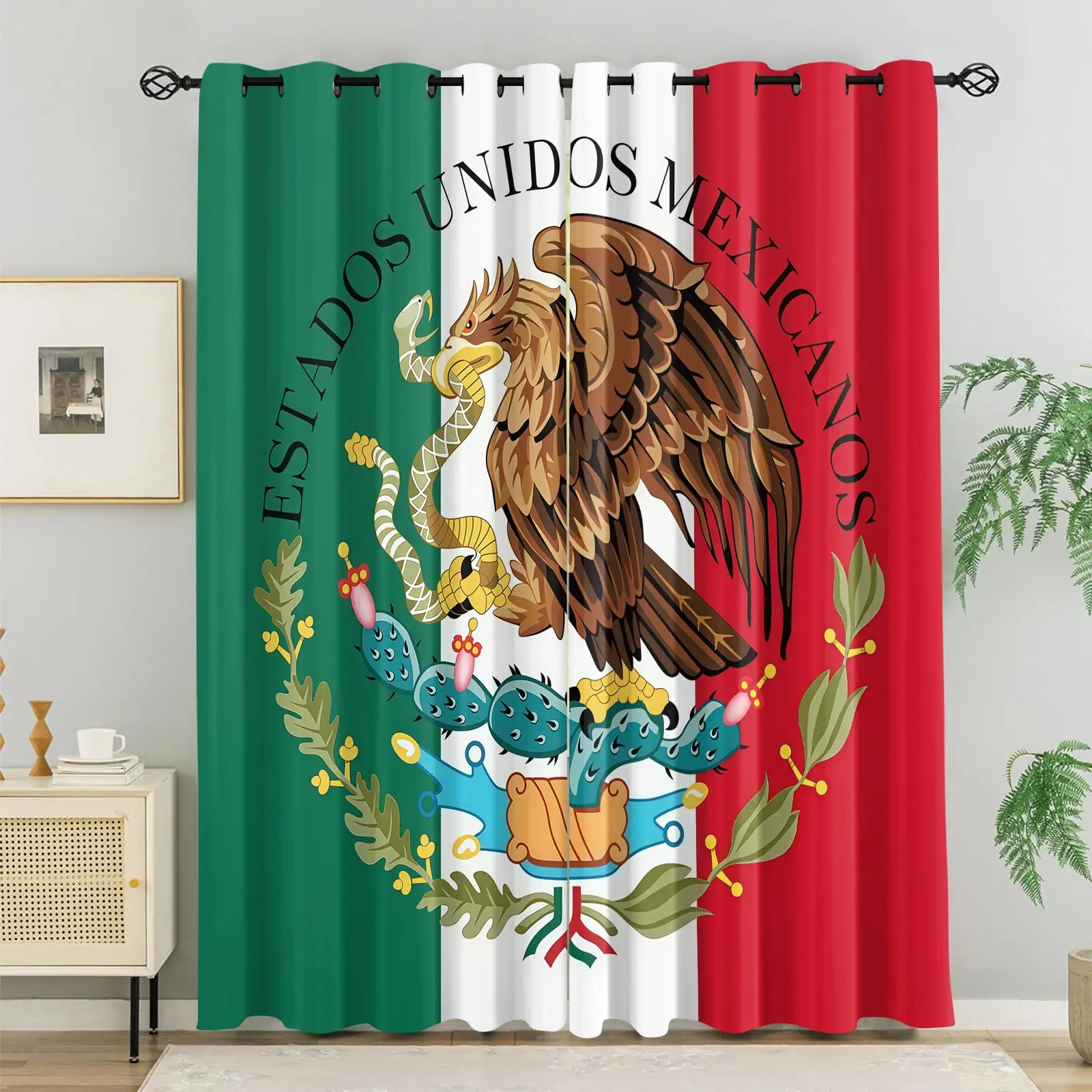 Mexican Flag Printed Pattern Blackout Curtains, 2-Piece Set, Blackout Protection For Privacy, Suitable For Teenagers And Adults, Bedroom And Living Room Decoration