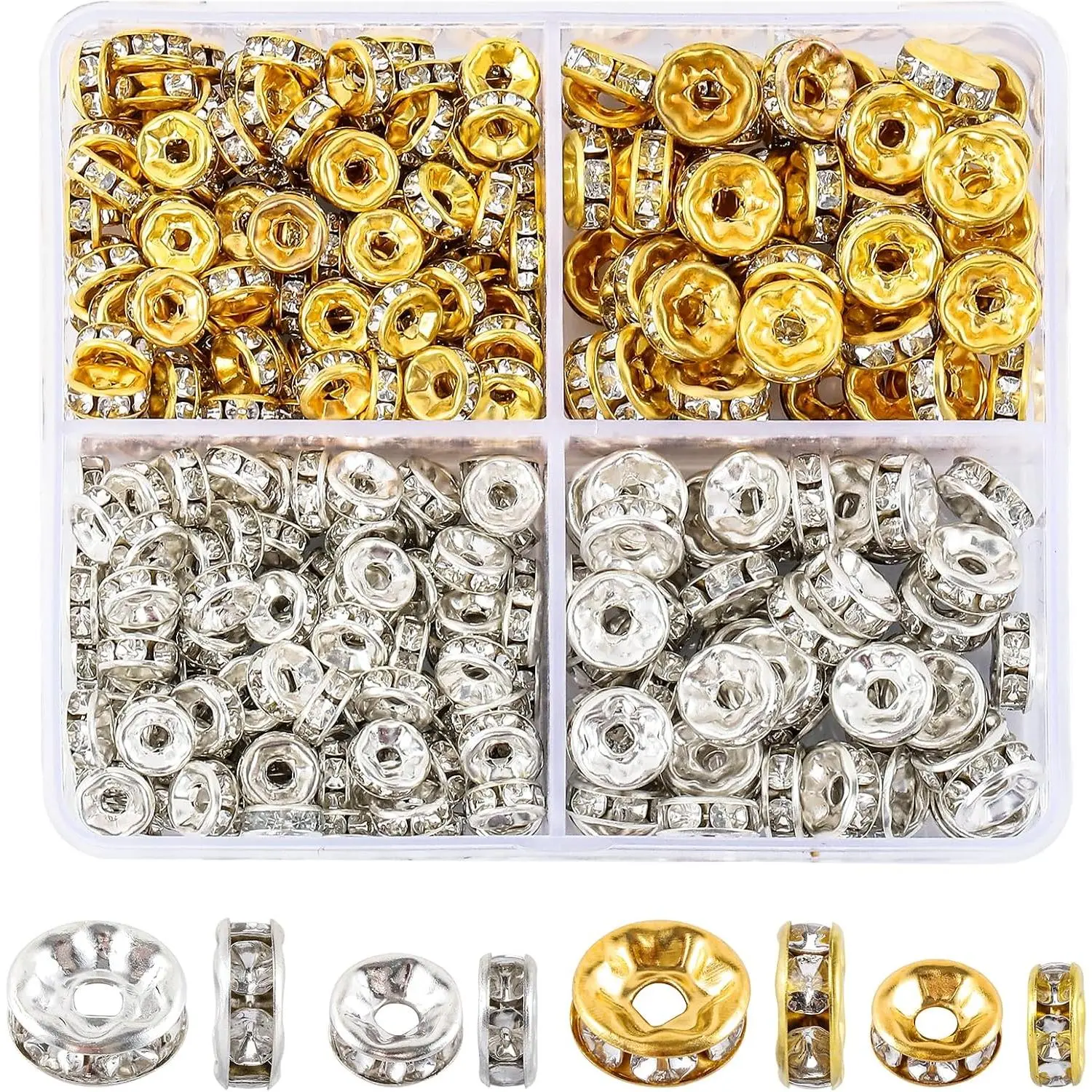 345 count Rondelle Spacer Beads for  Making, 6mm, 8mm Rhinestone Spacer Beads for Beaded Pens,  and  Spacers Bead for Necklace Bracelet Earring DIY and Craft Projects