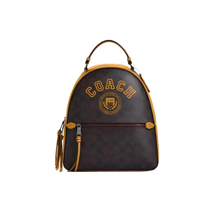 COACH Jordyn 27 Zip-Top Backpack for Women – Leather and Faux-Leather Blend, Large Size, Brown and Ranunculus Color