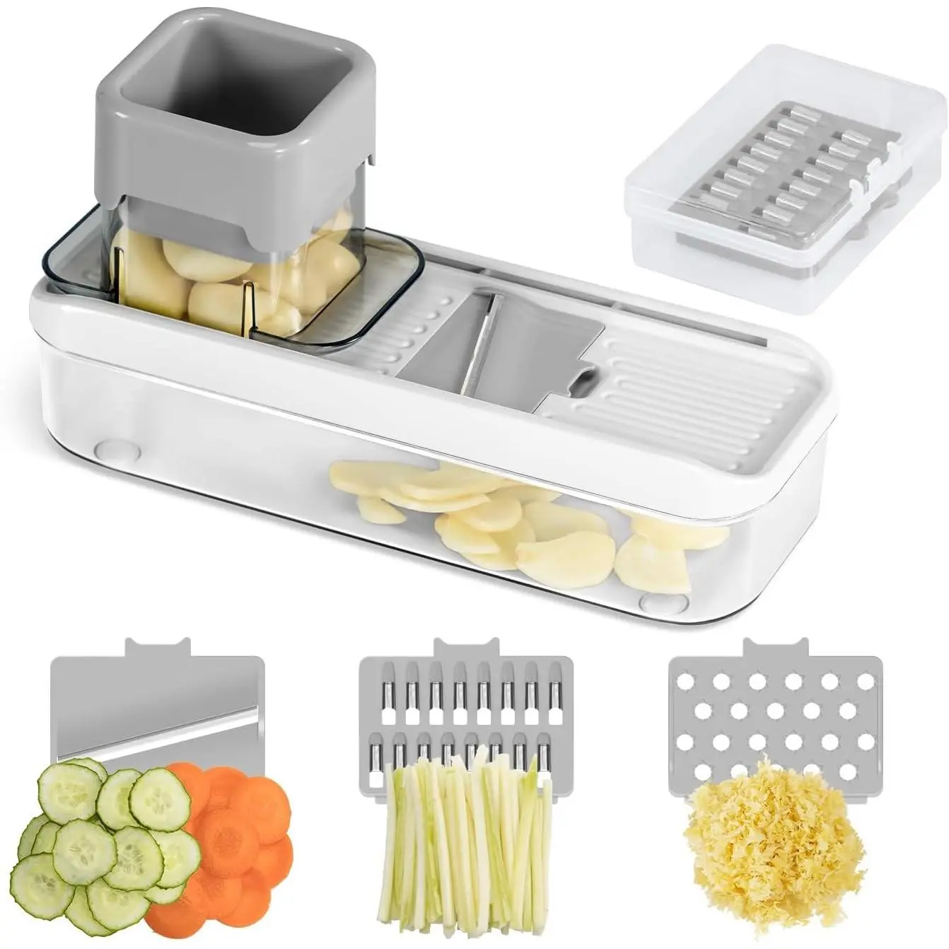 Badelite Mini Garlic Slicer Multi-Functional Mandoline Slicer Veggie Shredder Garlic Ginger Grinder Vegetable Mandoline Cutter with Container