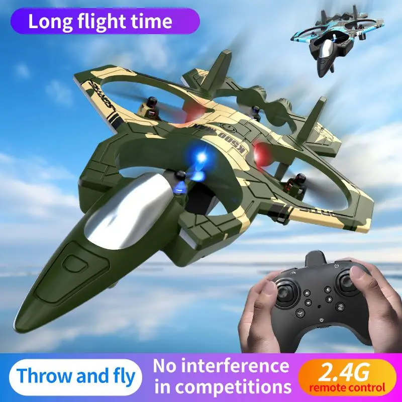 K500 MAX Camouflage Jet Fighter RC Drone, Throw & Fly Hover Function, Modular Dual Batteries, 360 Stunt Flip Anti-Collision Frame Remote Control Plane Toy