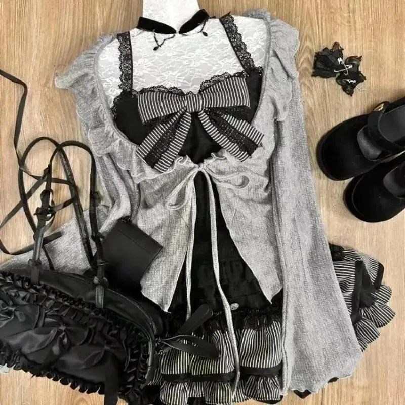 Lolita Japanese Style Kawaii Cute Dress Set Woman Harajuku Cosplay Y2k Mini Dress Sweet Fashion Maid Dress Costumes Girls
