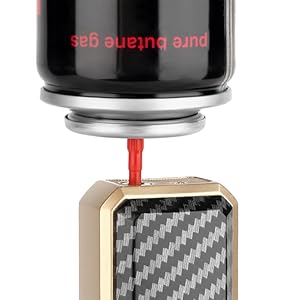 Butane, Windproof Cooking Lighter, Refillable Jet Butane Lighter with Safety and Fire Lock, Gift Box Package (Gas Not Included) (Carbon)