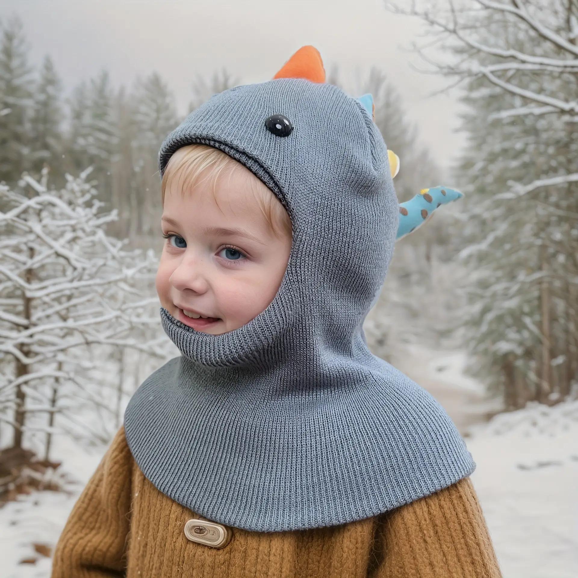 1pc ' Dinosaur Knit Beanie Hat with Scarf - Stretchy Lightweight Warm Winter Cap, 6-Month-5-Year-Old, Multicolor Cartoon Dinosaur Design for Outdoor Hiking & Holiday Celebrations (Christmas, Halloween, New Year), Dinosaur Clothes, Holiday Wear