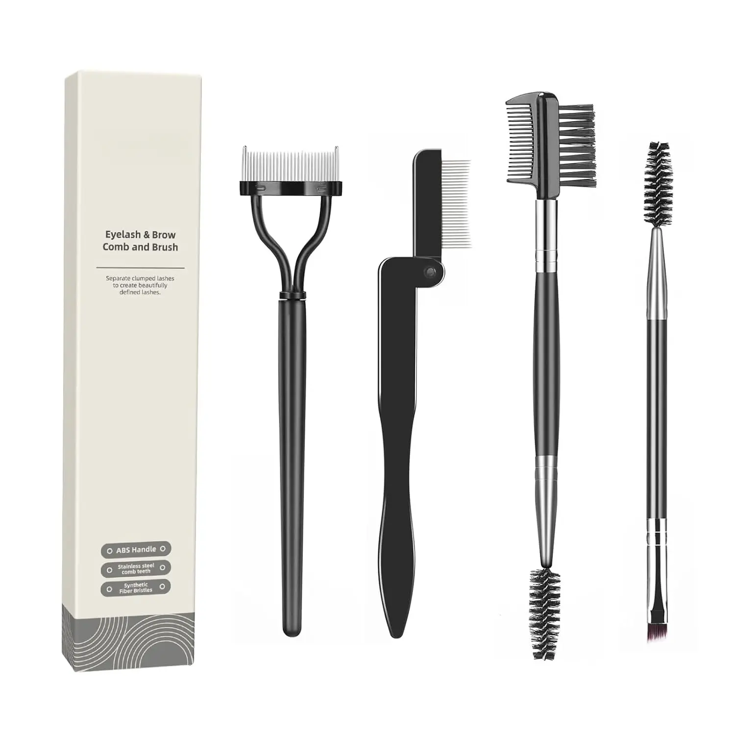 Eyelash Comb Lash Separator Tool Brow Brush & Lash Spoolie Professional Eye Makeup Tools (4 Pieces Set)