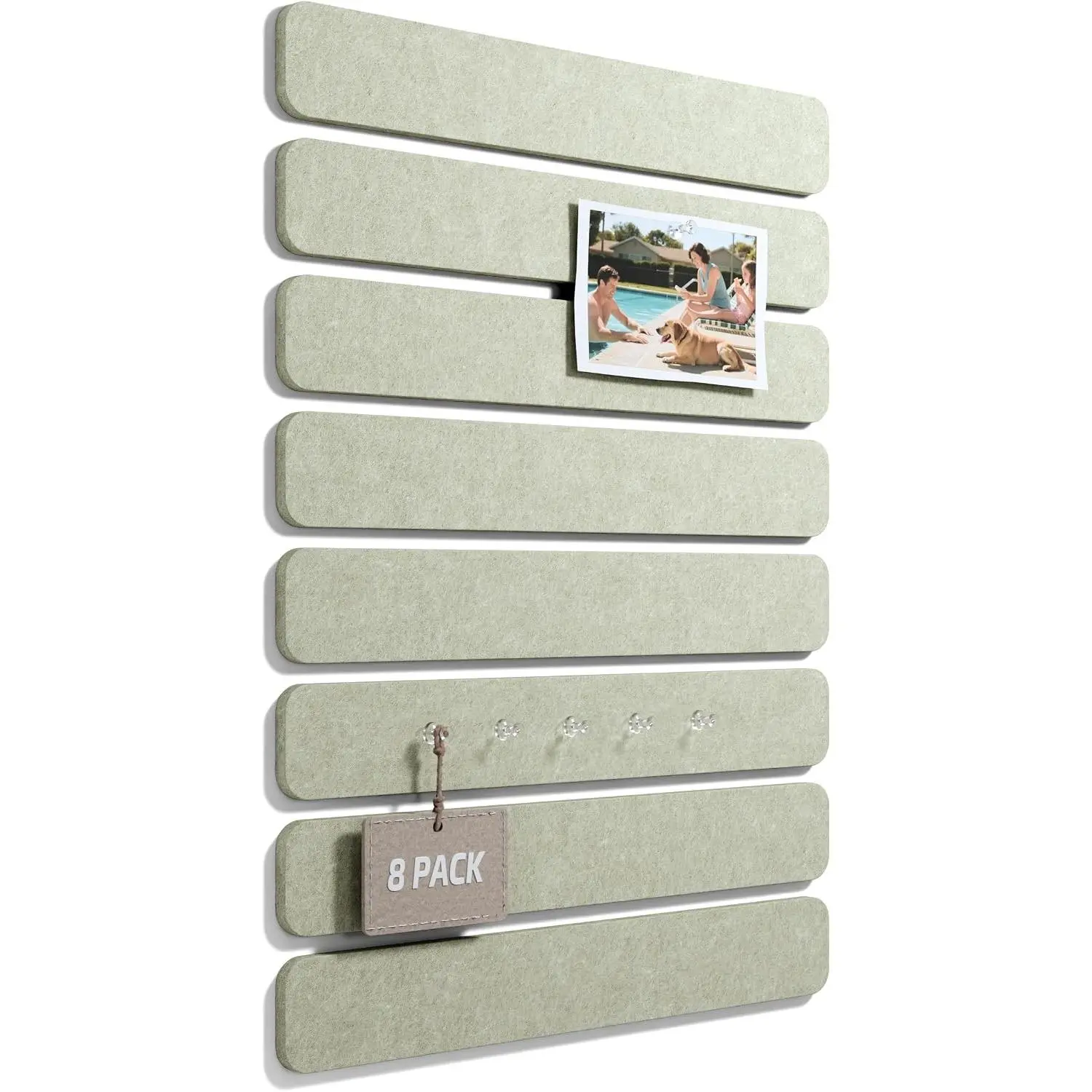 13" x 2" Sage Felt Wall Panels, 8-Pack with 50 Push Pins and Adhesive Tabs for Photos, Notes and Decor in Bedroom Doors, Home Office or StudiosGift
