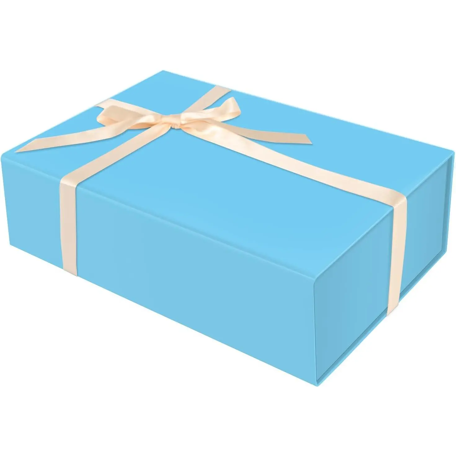 Large Blue  Box with  Lid and Ribbon, 13.8"x9.1"x4.3" | Collapsible Bridesmaid Groomsman Proposal Boxes,  Packaging for Valentine's Day Mother's Day Christmas Birthday Wedding