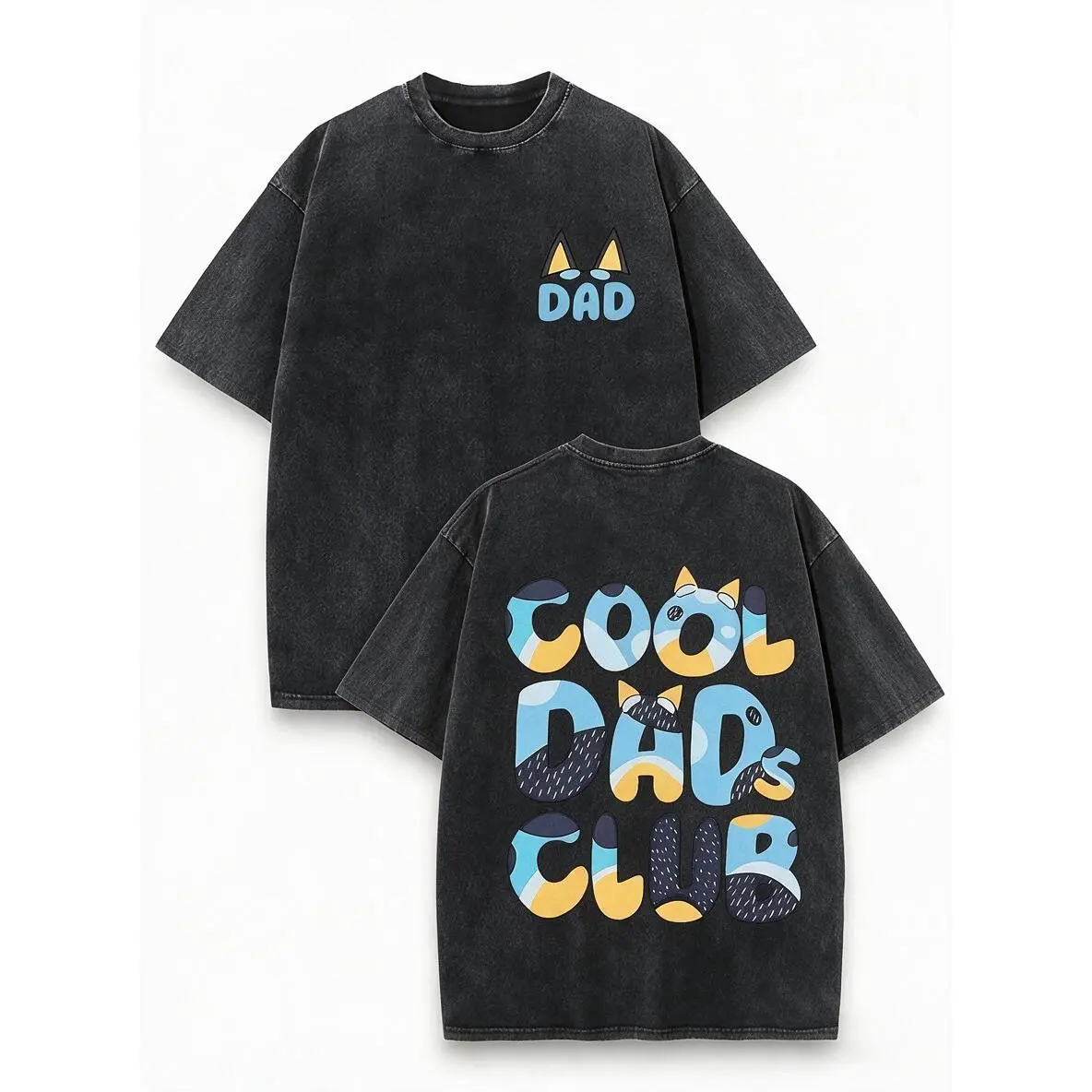 Menswear Bluey Cool Dads Club Double-Sided Print Round Neck Unisex Seamless Short-Sleeve T-Shirt, Funny Dad Gift, Casual Streetwear Top, All Seasons, Humor Graphic Tee