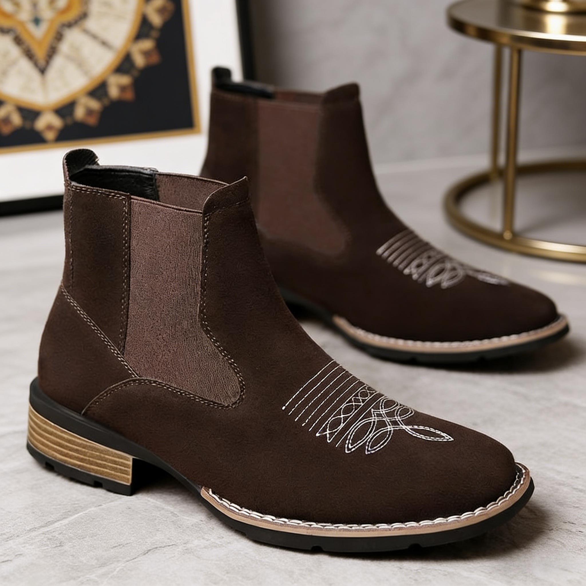 Urban Treads Tabi Shoes Embroidered Chelsea Men's Boots Unique European American Style Comfortable Black Men's Shoes Cowboy Boots Men Footwear Flat Rubber RetroDesign Frye Boots Tabi Shoes Men's Ultra Western Boot,elegant boots for men