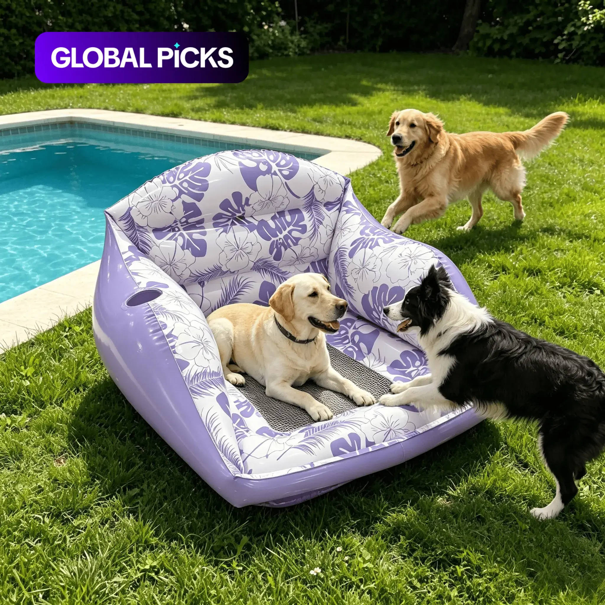 Dog Pool Toy Sofa, Inflatable Pet Float with Mesh Seat, Interactive Water Play for Large Dogs, Summer Outdoor Fun Gear #GLOBAL PICKS