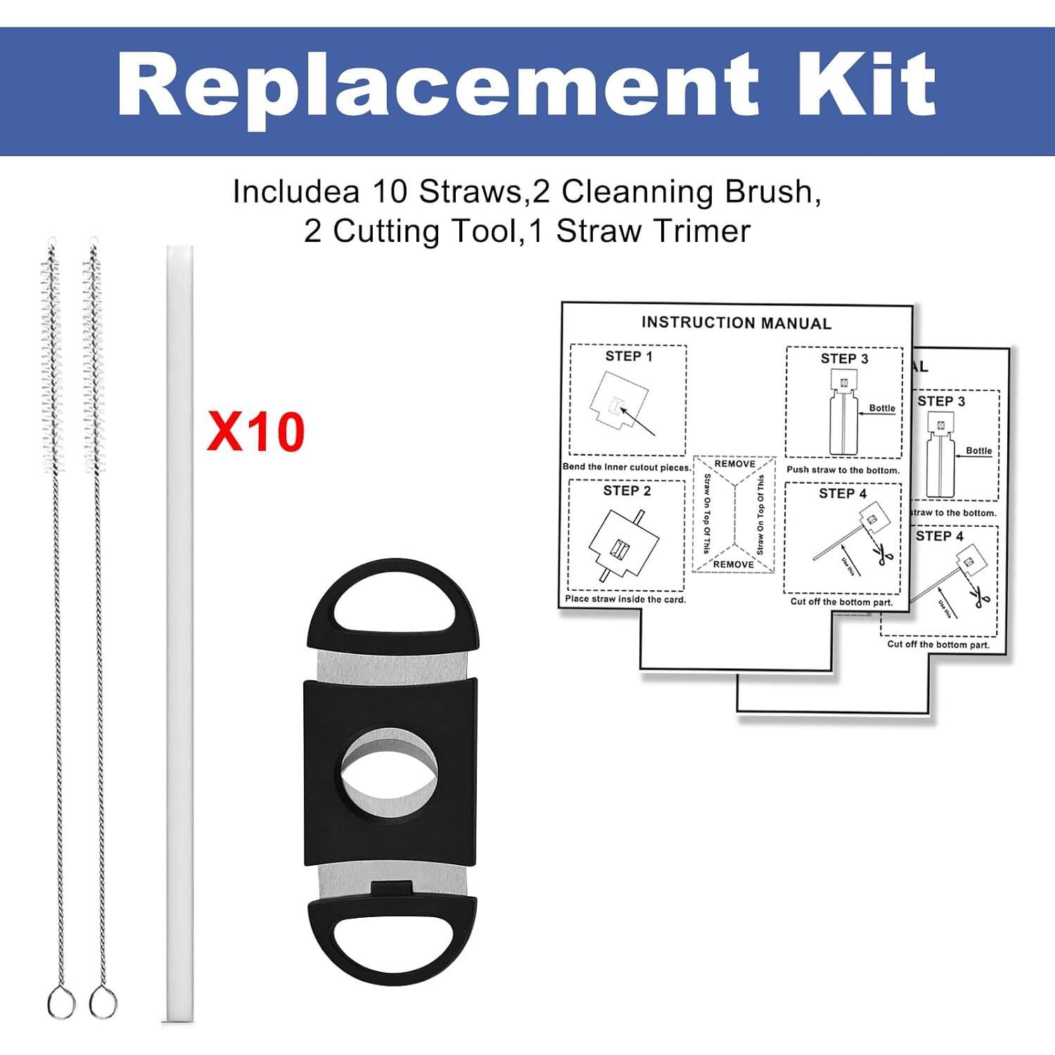 Replacement Straw Set for ThFlask Bottles - Fits 14/16/18/24/32/40/64 oz, Straws + Cleaning Brushes + Measuring Sheets +  Tool