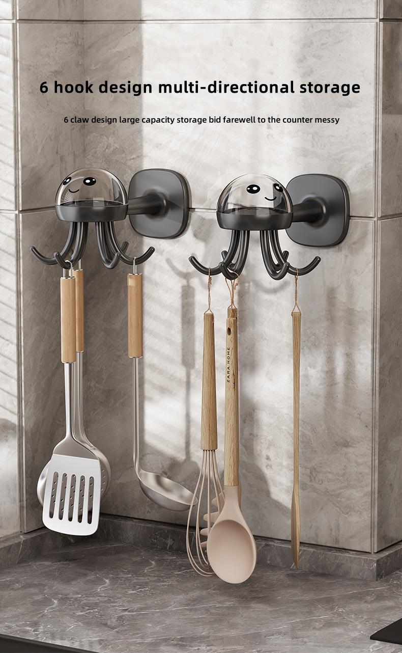 Kitchen Rotatable Hook Wall Mounted Storage Rack Kitchen Storage Rack Multi-Functional 360° Rotary Hook