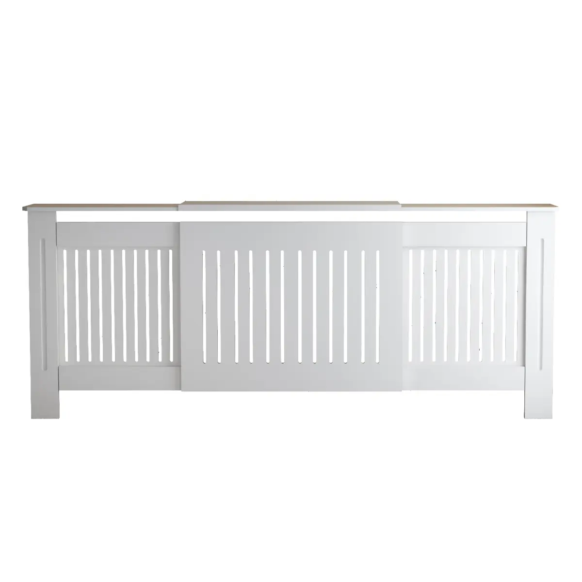 White Expandable MDF Radiator Cover Cabinet, 54‑3/4"‑80" Telescoping Adjustable Heater Guard with Vertical Slatted Panel, Water‑Based Lacquer Safety Protector for Baseboard & Electric Household Heaters