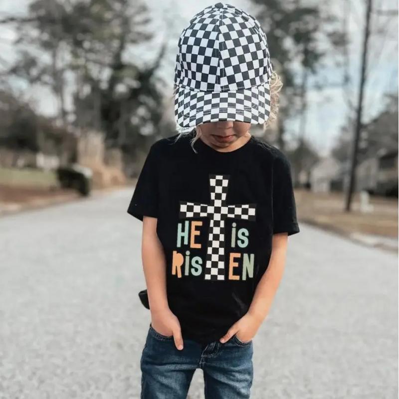 He Is Risen Easter Shirt, Trendy Christian Tee for Kids