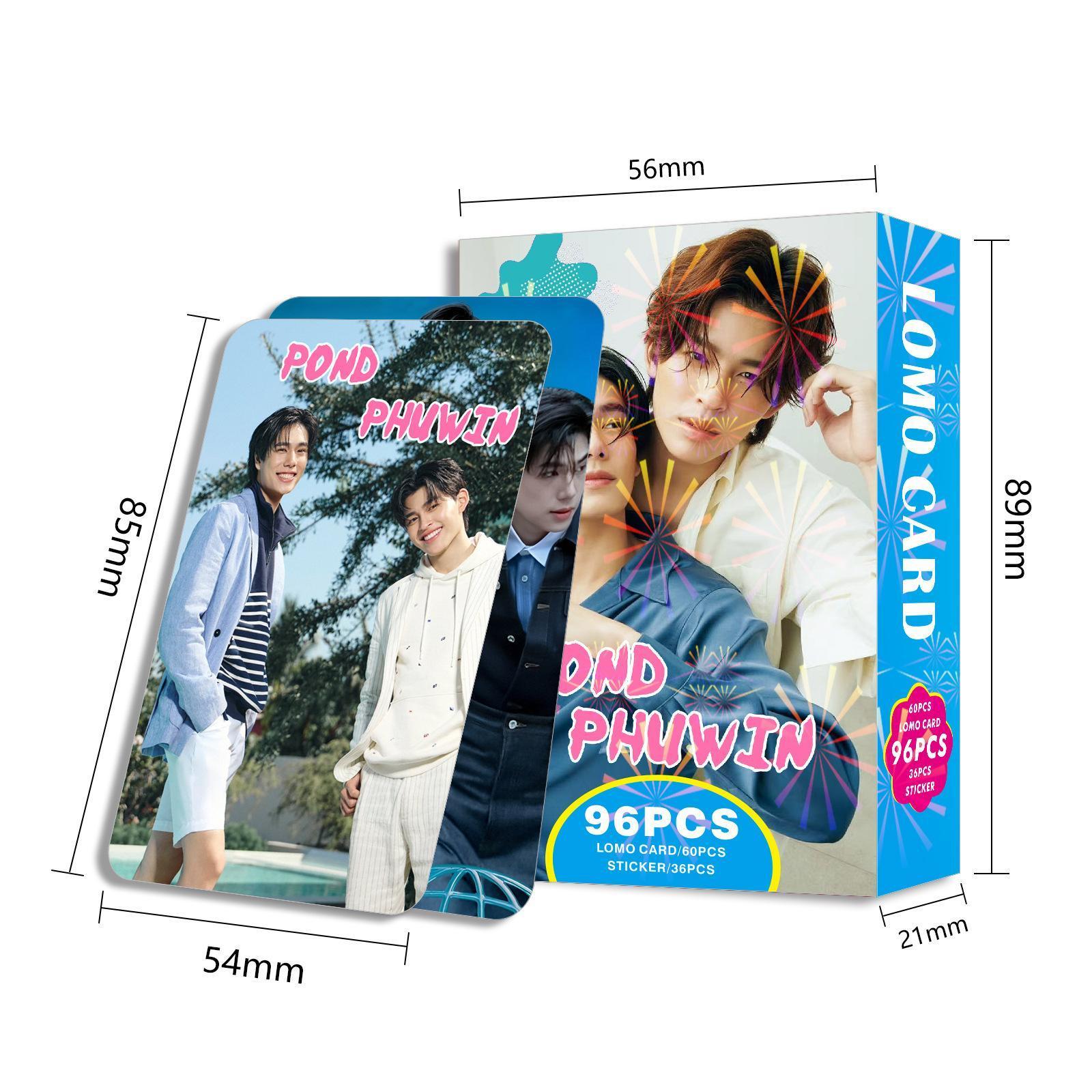 96 Pcs/Set Thailand Star PondPhuwin Laser Lomo Card Pond&Phuwin Characters  Photocard With Stickers Fans Collection cosplay gift