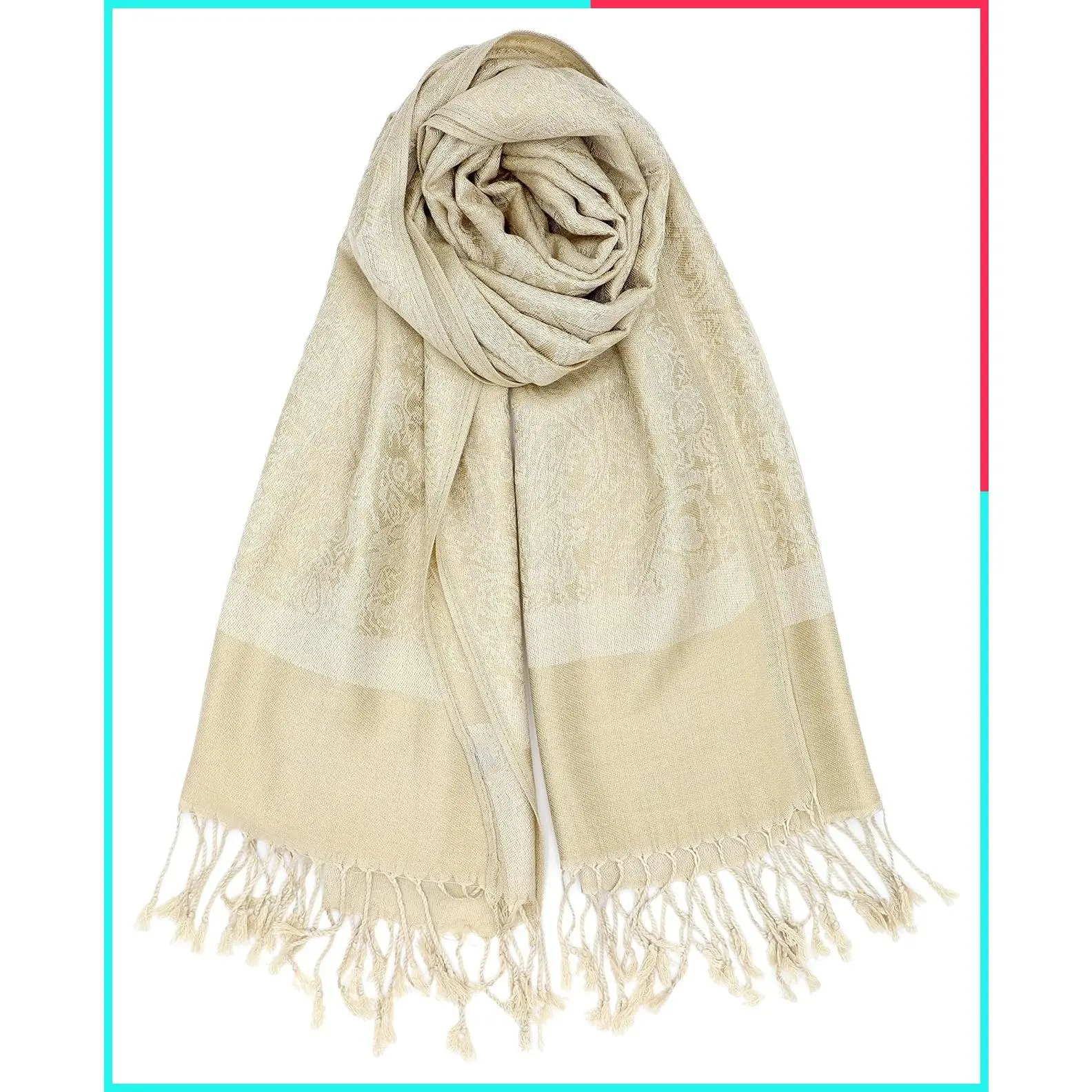 Two-Tone Vintage Paisley Pashmina Scarf – Lightweight Wrap & Shawl for Dresses, Weddings, Travel, All Seasons