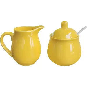 Ceramic Colorful Creamer and Sugar Set with Lid Spoon, Coffee Serving Set