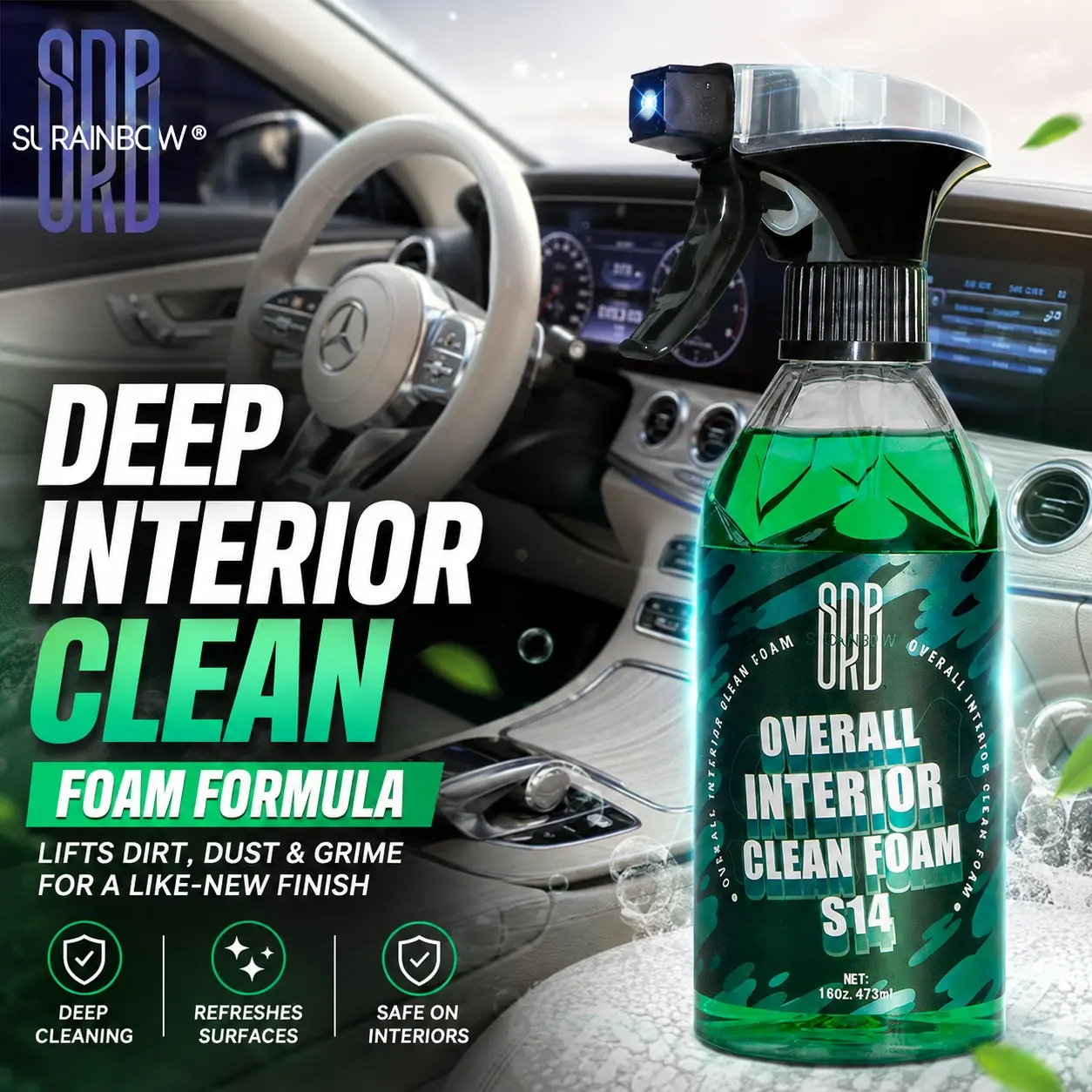 Car Interior Cleaning Foam S14, Deep Cleansing Dust Removal, Gentle on Interiors, Ideal for Dashboard, Center Console, Door Panels, Seats, Car Interior Cleaner