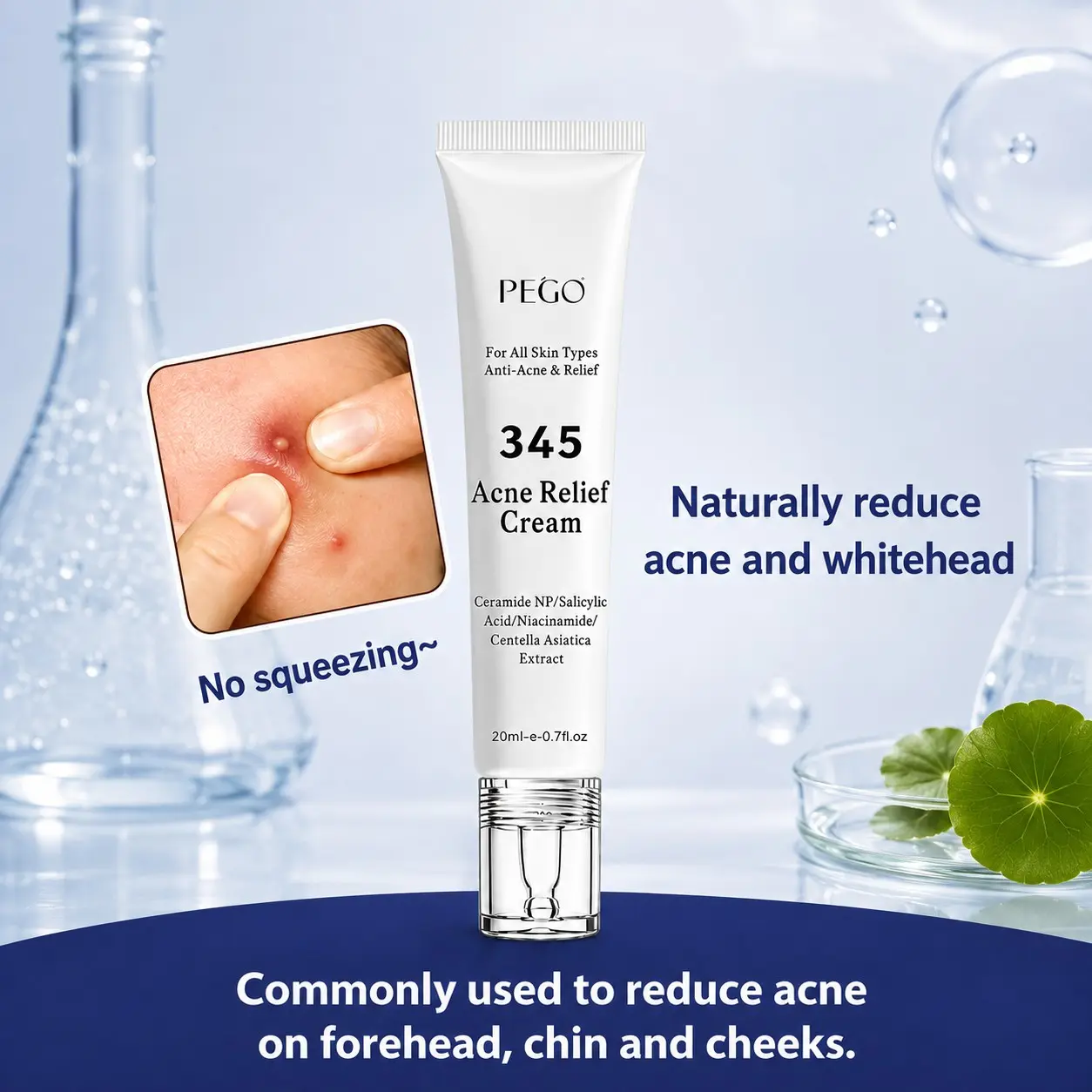 Pego345 Acne Relief Soothing Repair Cream, Daily Face Moisturizer, Blemish Relief Care, Soothing Recovery, Vegan Skincare
