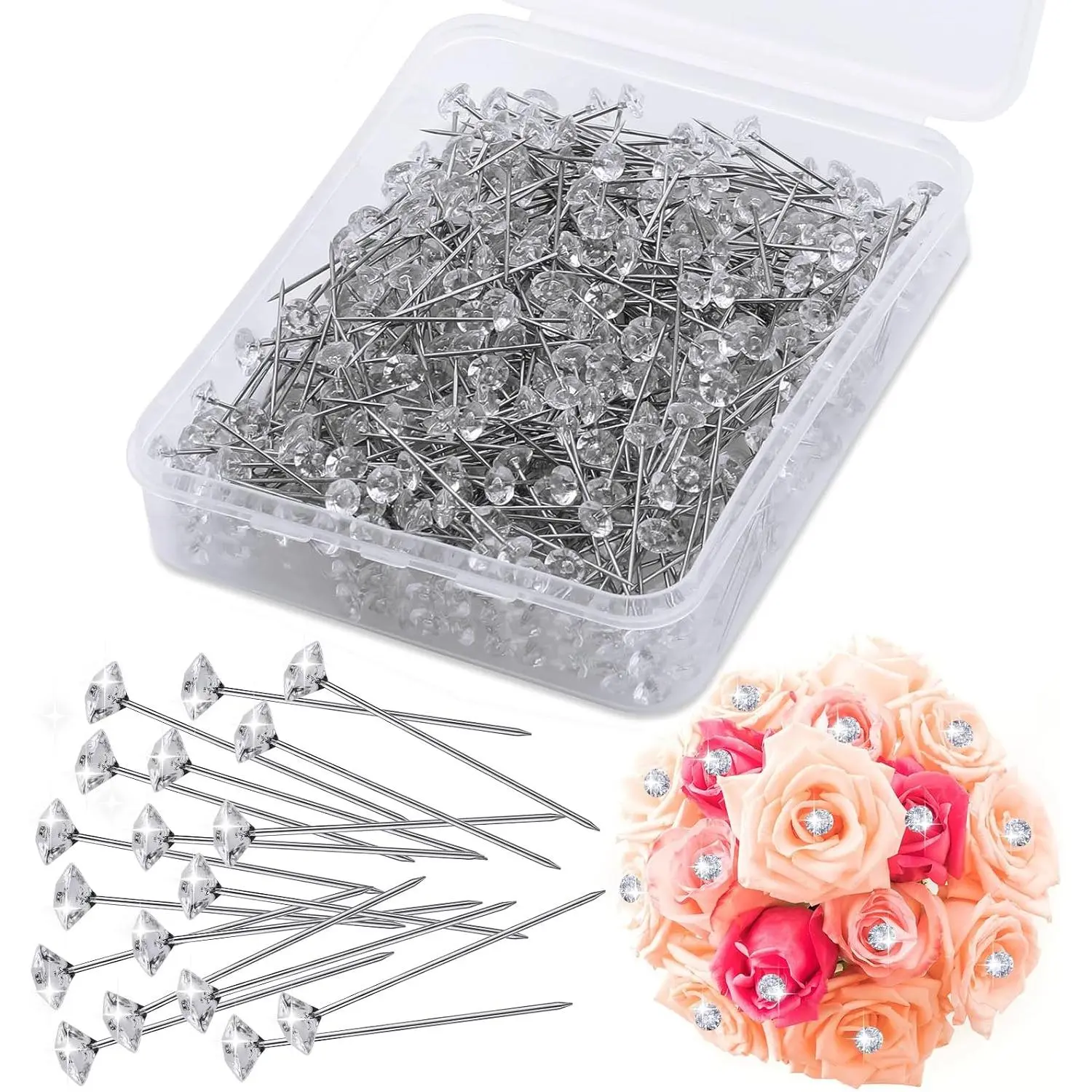 400 count Corsage Pins, 1.5 Inch Flower Pins,   Pins, Clear Straight Pins, Corsage & Bouquet Pins for Wedding,  DIY Decoration, Sewing Craft