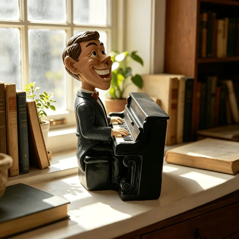 Playful pianist ornament, resin musician statue, music themed tabletop decoration, funny pianist sculpture suitable for home or office decoration, music enthusiast gift