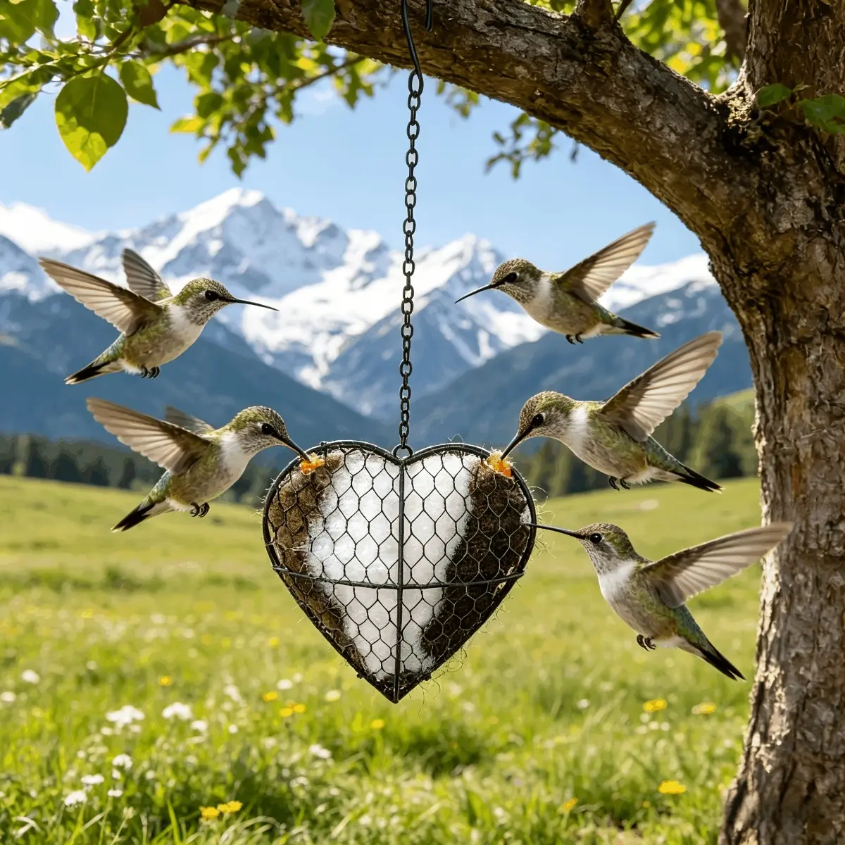 Handmade Fiber Heart Shaped Hummingbird Nesting House 1 Heart Nest with 2 Bags Refill Material Reusable Hummingbird Nest Station Garden Yard Wild Bird Shelter Winter Care Supply Accent Present for Bird Lovers