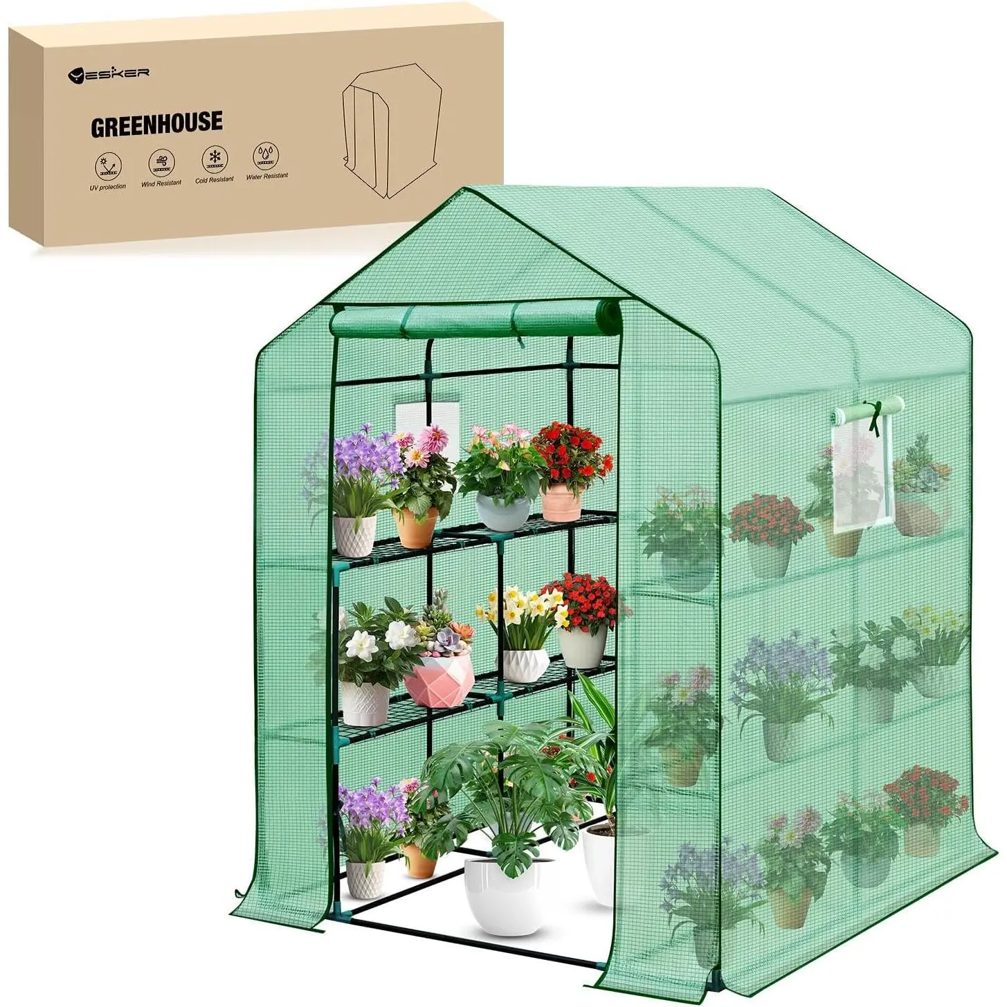 Nilight Greenhouse 57.5 Inchx57 Inchx77 Inch Walk in Green House - Large Outdoor/Indoor Greenhouses with 8 Shelves Waterproof PE Cover & Windows, Portable Greenhouse Kit for Winter Backyard Gardening Patio, Green