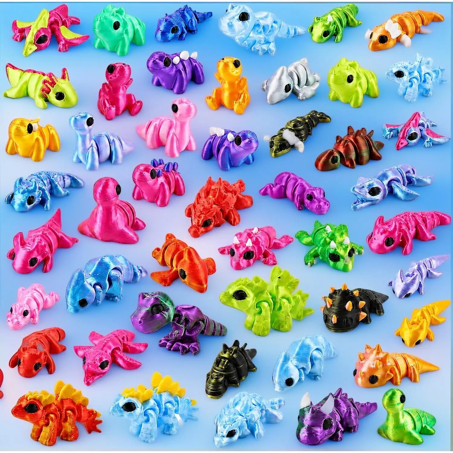 48PCS 3D Printed Dinosaur Animals Set, Articulated Figurines