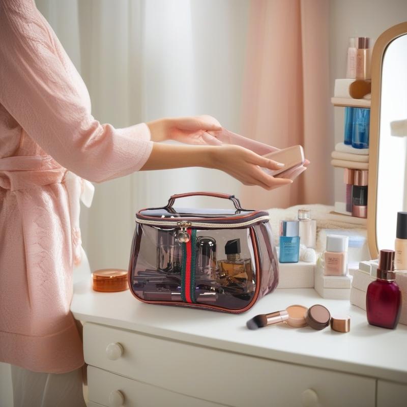 Fashion Makeup Bag, Multiple Colors Available, Waterproof Transparent Large Capacity Cosmetic Organizer, Travel Cosmetic Bags, Travel Essential Storage Solution-Gifts for Women-Gifts for Family-Thanksgiving Gifts-Gifts for Friends-Budget - friendly Gifts