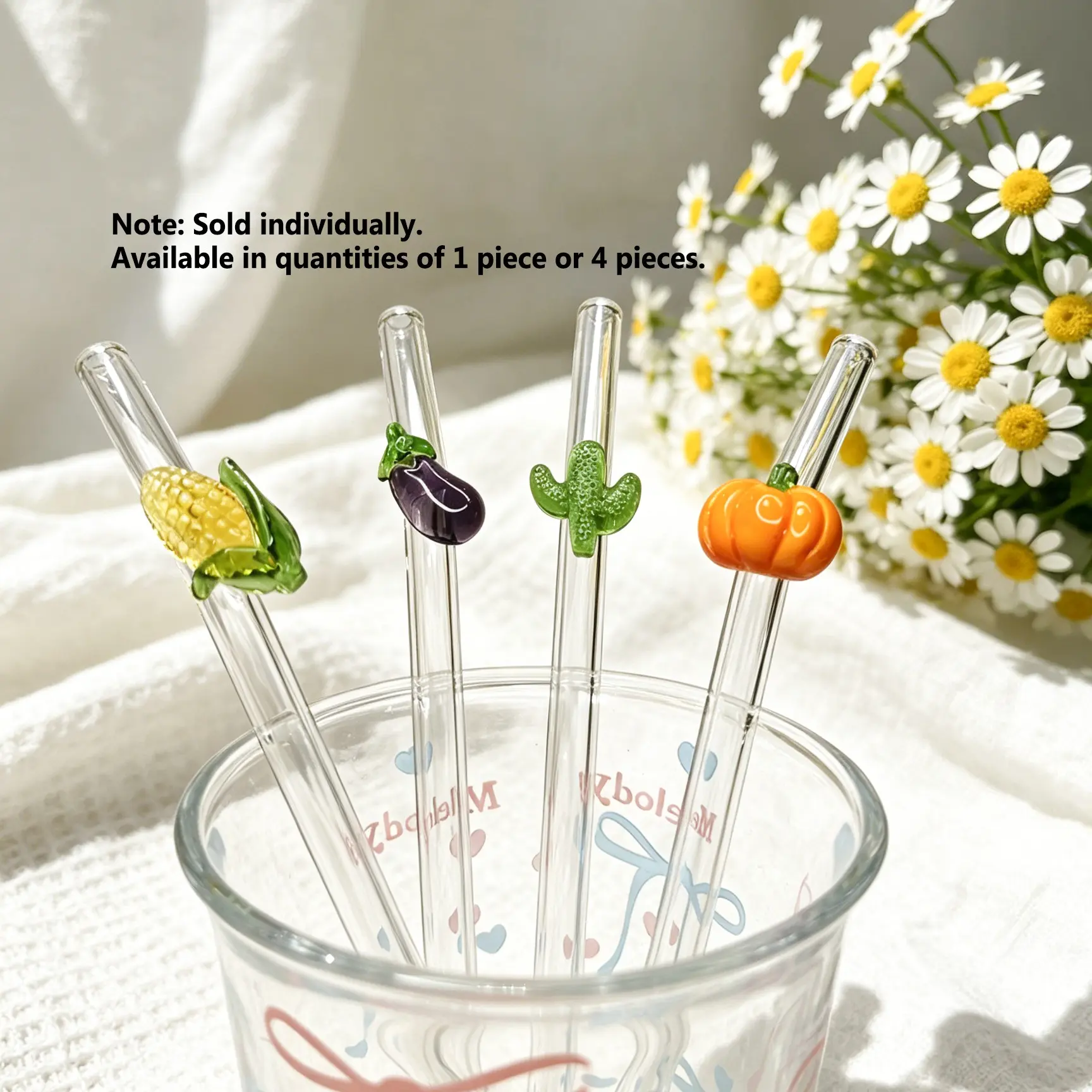 Elegant Glass Straw with Mini Plant Decoration, Transparent Reusable Design, Ideal for Home & Coffee Shops, Eco-Friendly Drinking Accessory
