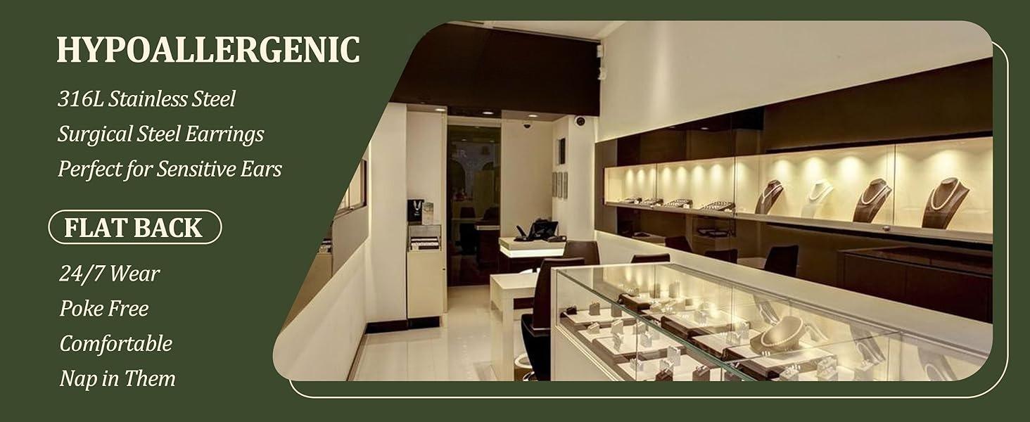 CASSIECA  Hypoallergenic Flat Back Earrings for Women Cartilage Earrings Stacks-20G Surgical Stainless Steel Flatback Stud Hoop Earring Set Daith Conch Tragus Helix Piercing Jewelry