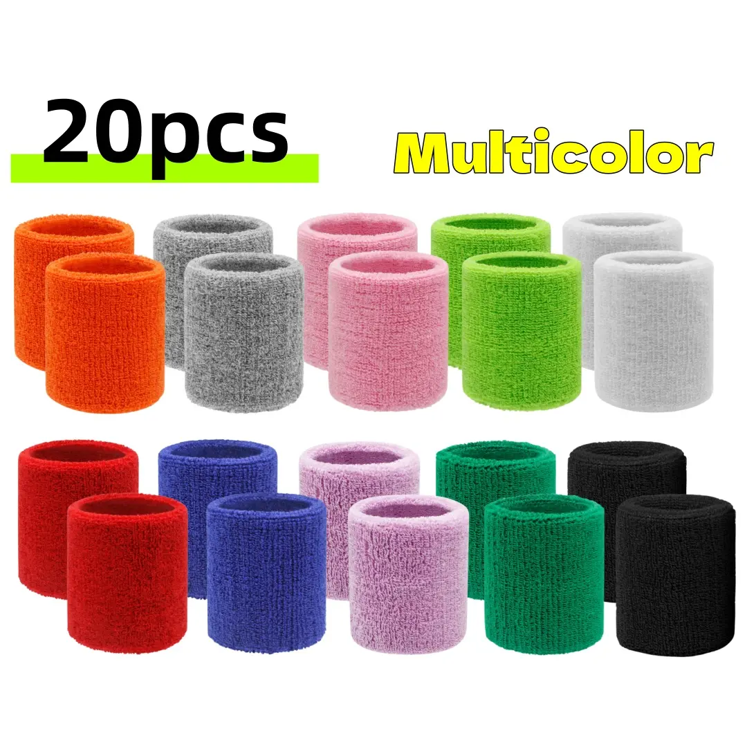 20pcs Wrist Sweatbands, Sports Sweatbands for Competition, Sweat Absorbent, for Basketball, Tennis, Football, Running And Work (Multicolor 002)