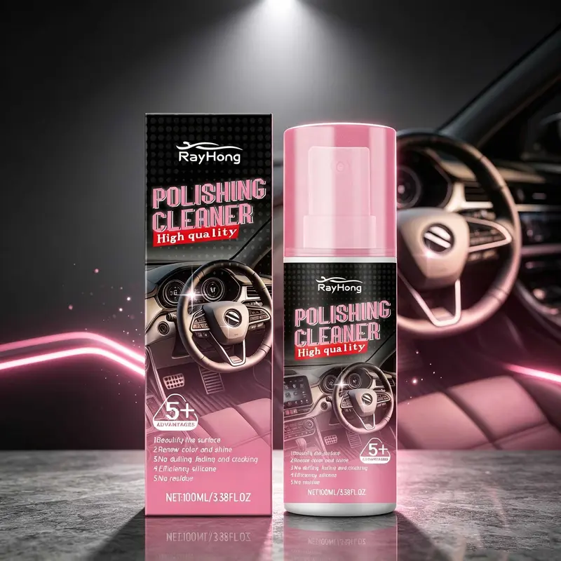 Car Interior Polish and Clean Solution, Quick Stain Removal, Long-Lasting Shine, Suitable for Leather and Fabric, Easy to Apply