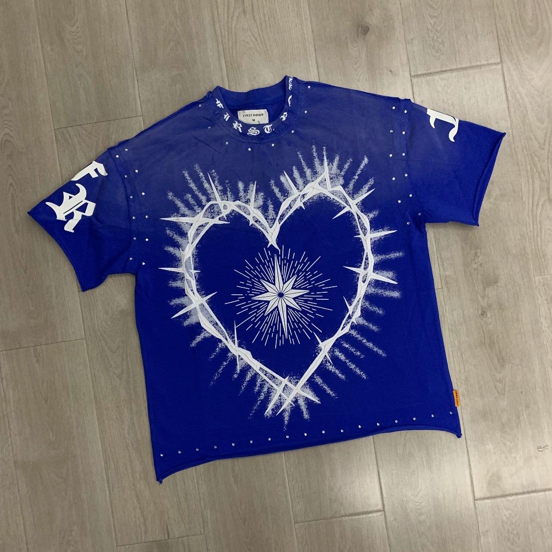 Casual FIRST ROW T-Shirts Washed Street Fashion American Style Hot Drill Letters Mens Womens High Quality Short Sleeves Tee Streetwear Trendy Graphic Tee Urban Fashion Cool Casual Look Unisex Stylish Summer Tee