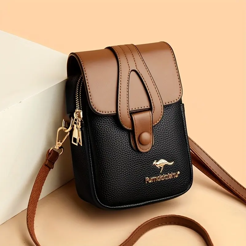 Women's Fashion Patchwork Crossbody Bag, Kangaroo Decoration, High-Quality Fabric, Magnetic Closure, Adjustable Strap, Lightweight Travel Bag