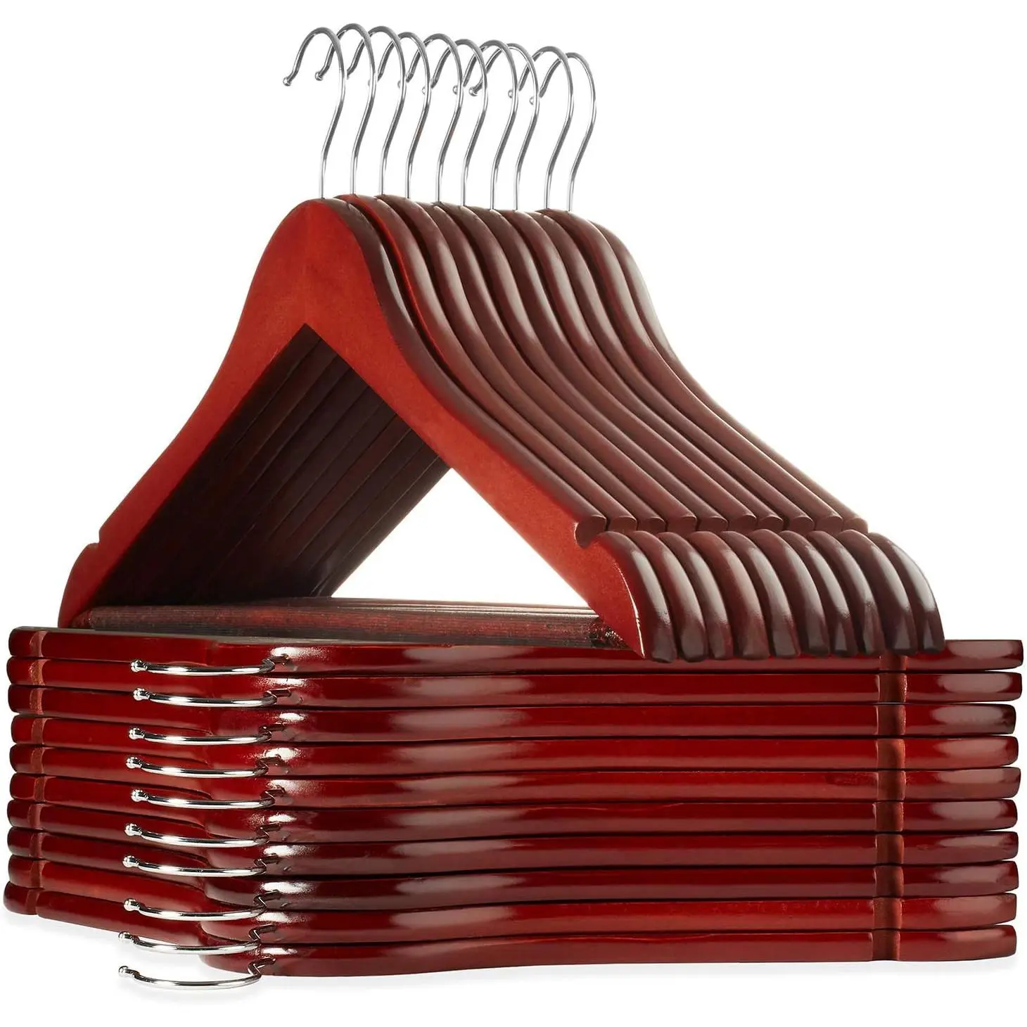 20 Cherry Wooden Suit Hangers - Premium Lotus Wood with Notches & Chrome Swivel Hook for Dress Clothes, Coats, Jackets, Pants, Shirts, Skirts