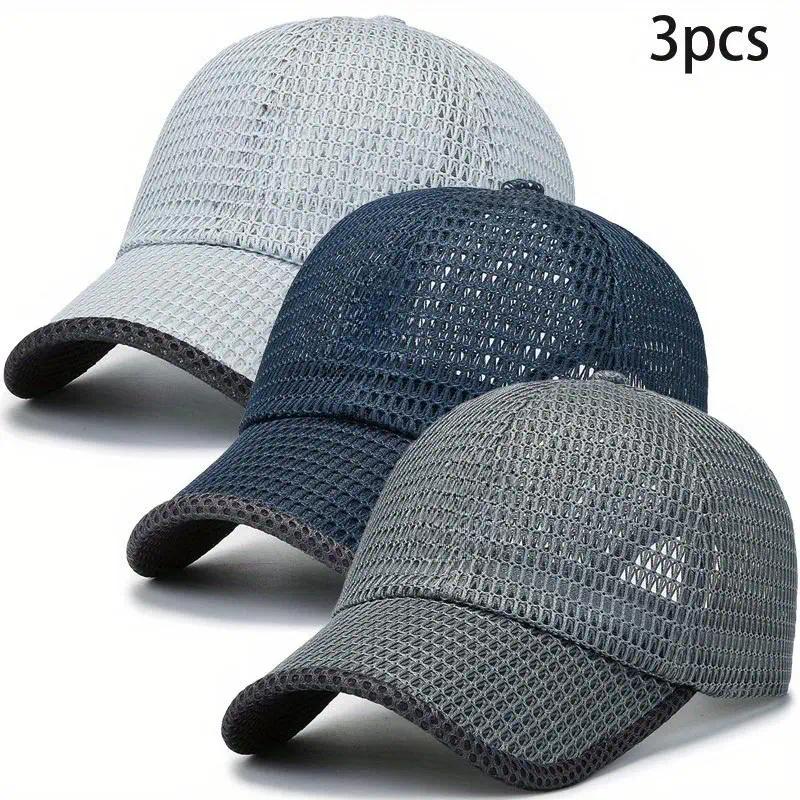 3Pcs Breathable Mesh Baseball CapsTrending Gorpcore Aesthetic Full Mesh Quick-Dry Sun Hats Adjustable Lightweight UV Protection Hats for Summer Outdoor Workout Running Golf Fishing