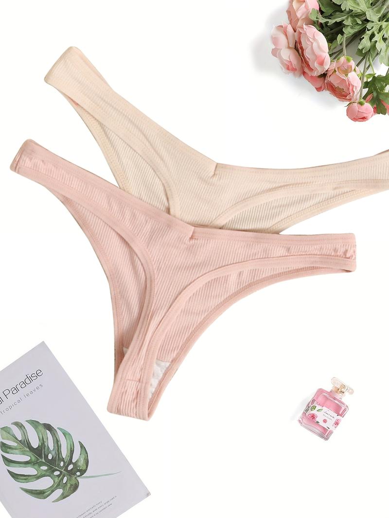 Women's Solid Color Patched Drop Waist Thong, Soft Comfy Breathable Knicker for Daily Wear, Women's Underwear for All Seasons
