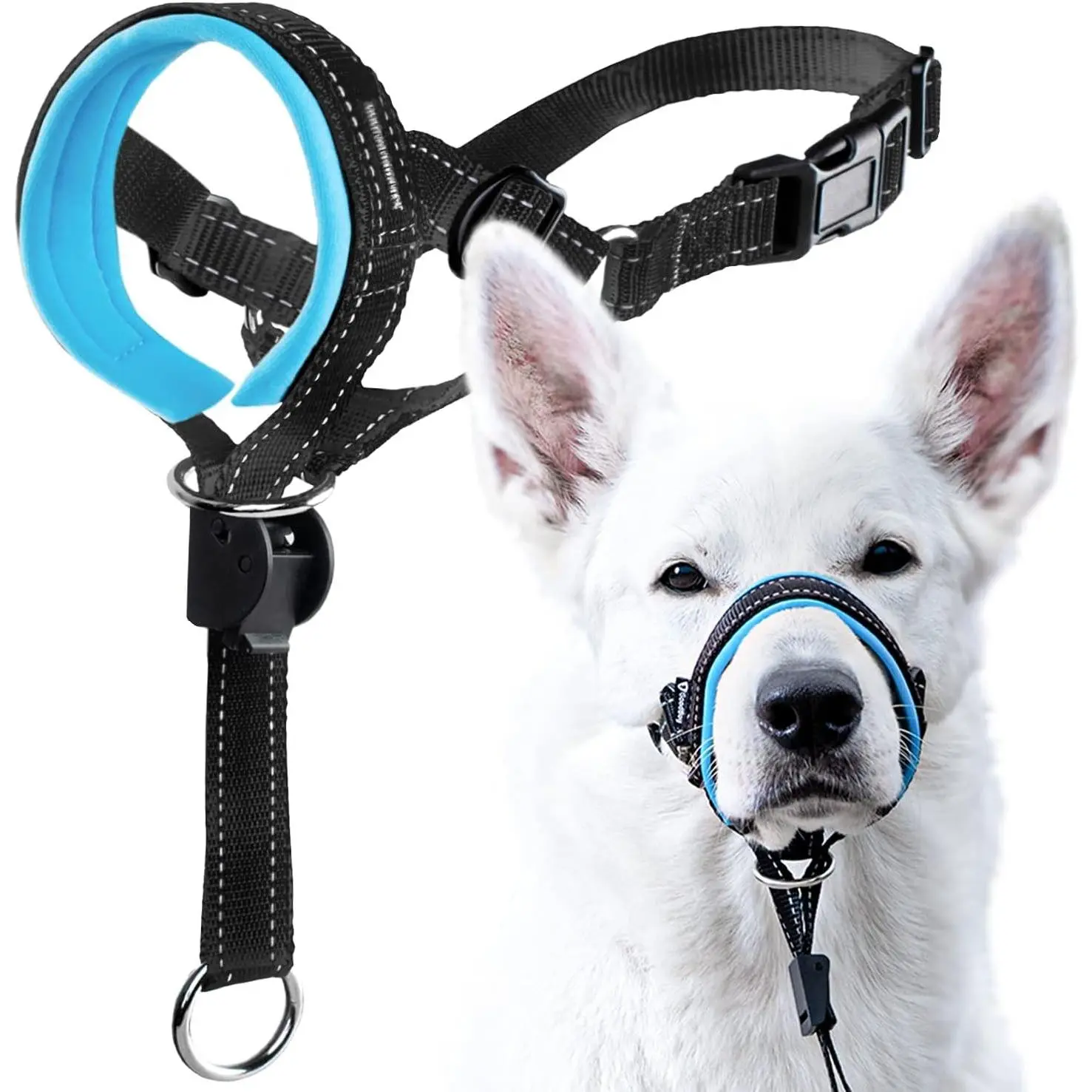 Dog Head Halter with Safety Strap - Stops Heavy Pulling On The Leash - Padded Headcollar for Small Medium and Large Dog Sizes - Head Collar Training Guide Included (Size 4, Blue)