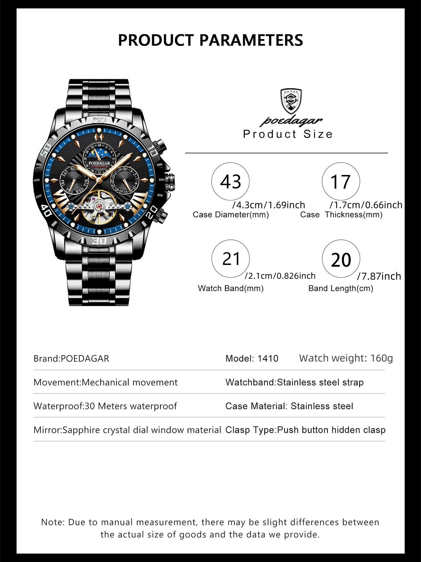 Men's Business Fashion Analog Mechanical Watch, Fashion Waterproof Luminous Date Watch for Party, Daily Decor, Exquisite Watch for Birthday Gift with Box, Waterproof Wristwatch