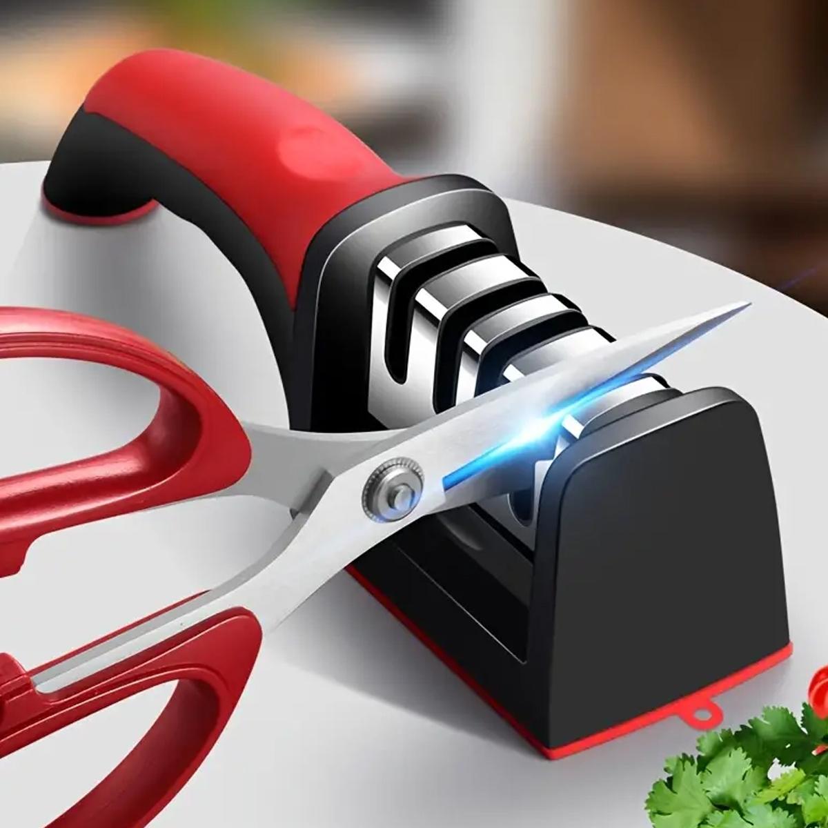 4 Stages Professional Knife Sharpener, Knife Sharpening Tool with Tungsten & Diamond & Ceramic Sharpening Rod, Knife Sharpening Tool for Kitchen & Outdoor Use