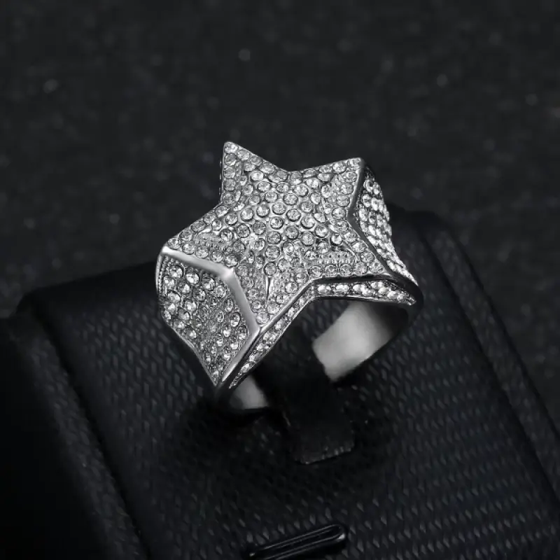 Pentagram Statement Ring for Female & Male Wearers, Hip Hop Style Matte Finish Costume Fashion Jewelry for Any Occasion