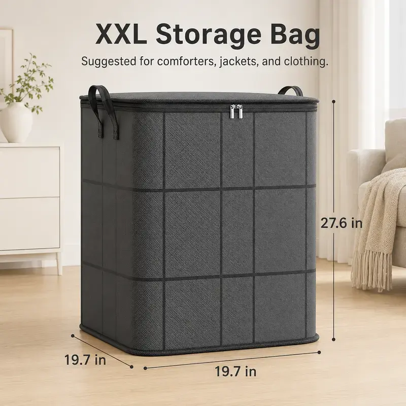High-Capacity Fabric Organizer Bag with Reliable Zipper, Spacious Household Carryall for Bedding, Linens and Apparel, Ideal for Closet Storage and Moving Preparation