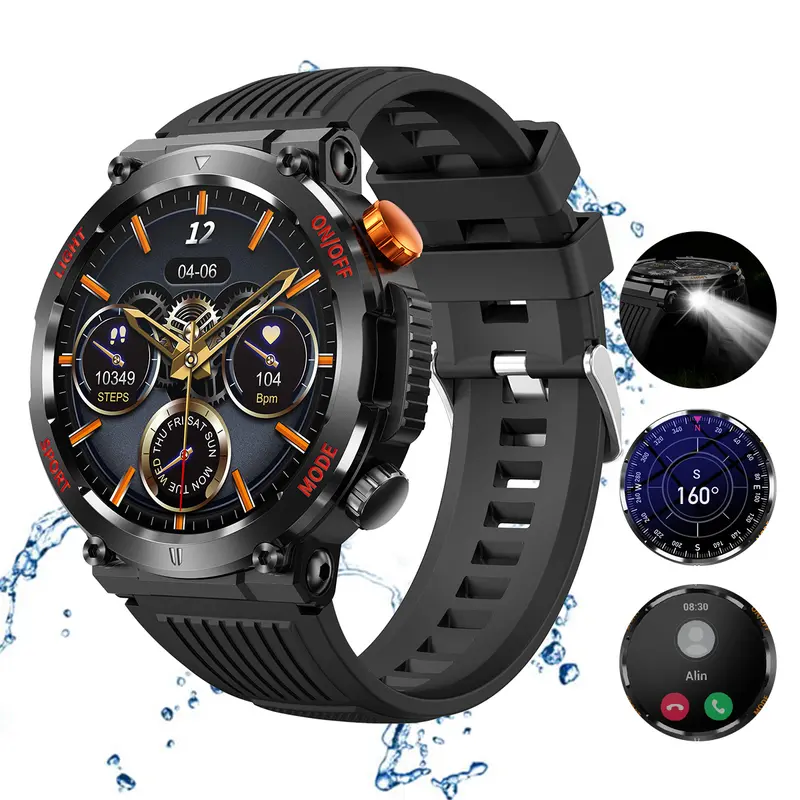 Military Smartwatches (Call Reception/Number Dialing) with LED Flashlight 1.46-inch High-Definition Outdoor Tactical Strong Smart Watch for Sports and Fitness Tracking, Weather , Information Push Voice Assistant, Clock Display Suitable for IOS and Android Military Smartwatches (Call Reception/Number Dialing) with LED Flashlight 1.46-inch High-Definition Outdoor Tactical Strong Smart Watch for Sports and Fitness Tracking, Weather , Information Push Voice Assistant, Clock Display Suitable for IOS and Android
