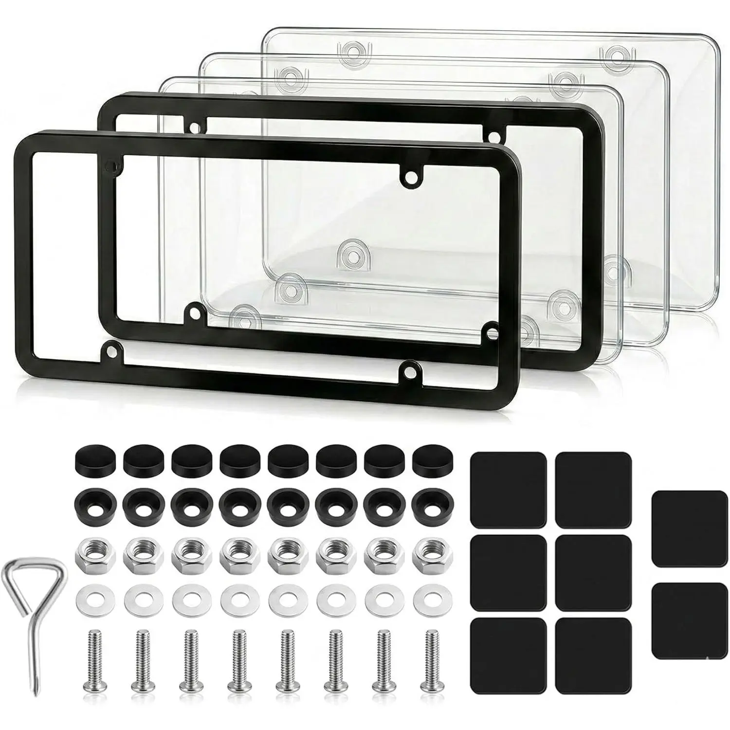 Clear License Plate Covers , Shatterproof & Anti-Yellowing Car Tag Protectors, Street Legal License Plate Holders with Anti-Rattle Pads & Hardware