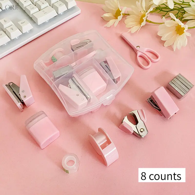 8 Pack Complete Office Stationery Kit, Portable Stapler Punch Tape Dispenser Scissors Pen Holder Paperclip Storage Set, All-in-One Desktop Work Supply for Home Office Study,titanium,keychain,love,alloy,,tassel,decor,dad,father,,,H,fidget,spinner,,fashion,