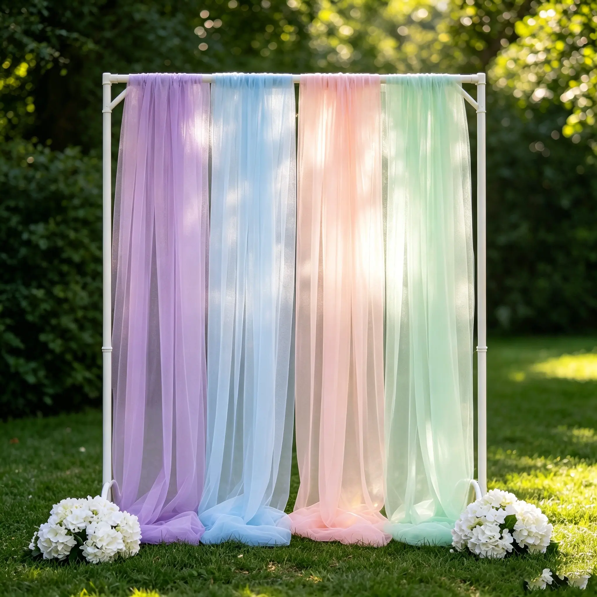 4pcs Rainbow Gradient Netting Fabric Set, Lightweight Transparent Soft Material, Party Decor, Reusable, 75x800cm, Hand Washable