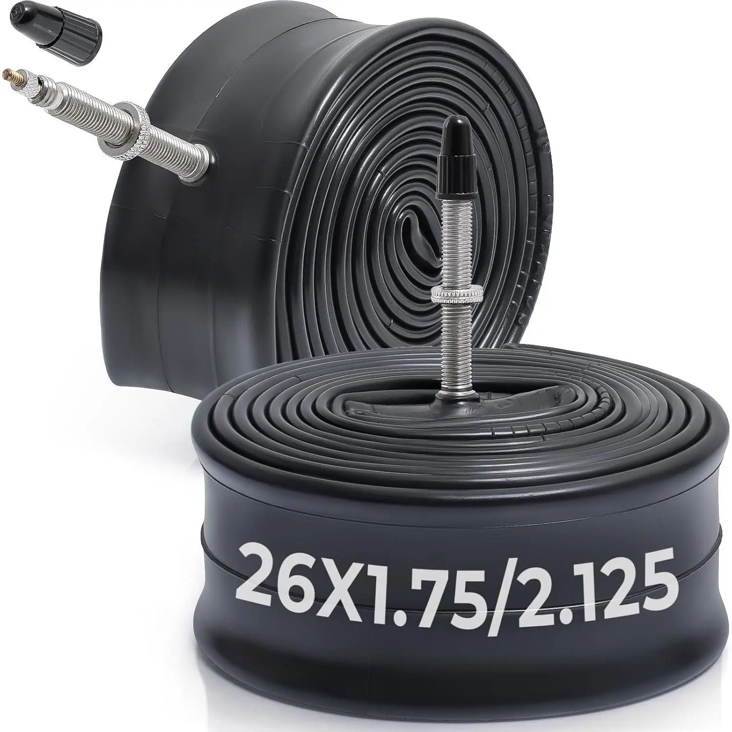 2 Pcs,Premium 26X1.75/1.90/1.95/2.0/2.10/2.125 Bike Tubes,Compatible for 26x1.75 to 2.125 Bike Tire,with FV48mm Presta Valve,Butyl Rubber,Used for Mountain,Cruiser,City and Road Bikes
