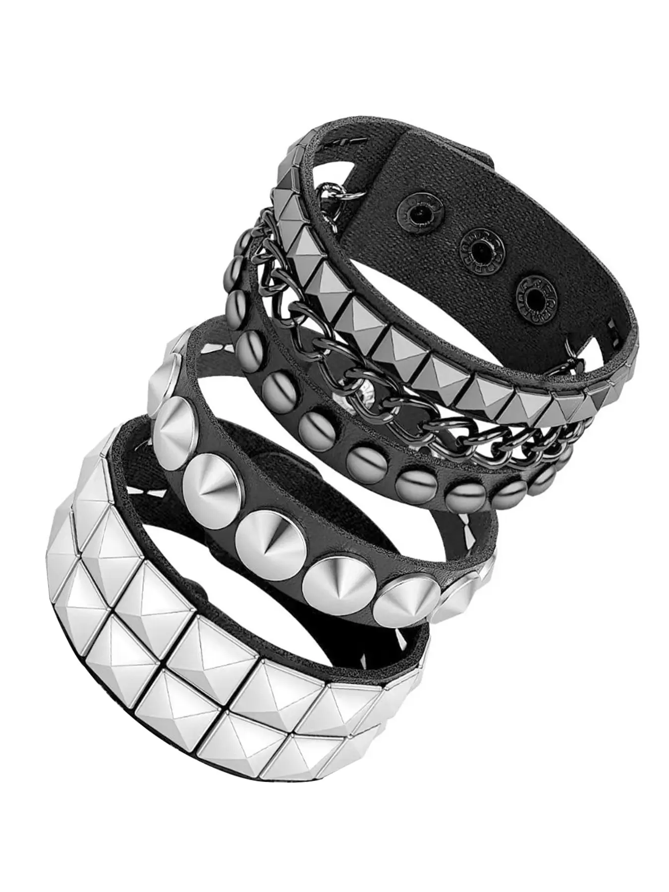 Halloween Fashion Rock Rivet Bracelets Set, Unisex Jewelry for Beer Festivals, Party Wear Accessories, 3 Pieces Per Set